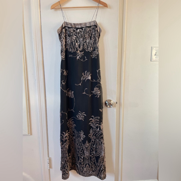 Vintage Black Velvet Maxi Dress Beaded Y2K whimsigoth Fairy Grunge Boho M - Picture 3 of 11